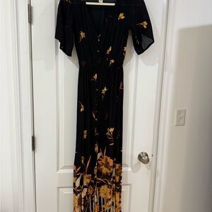 Floral Black and Yellow Maxi Dress